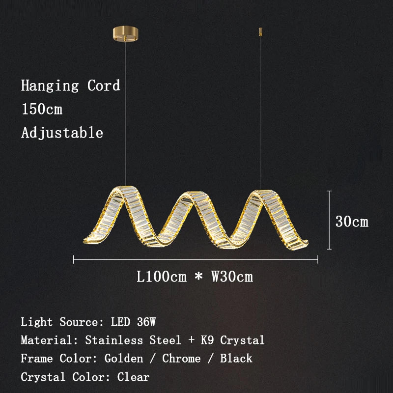 Valéria Spiral Crystal Gold LED Linear Chandelier