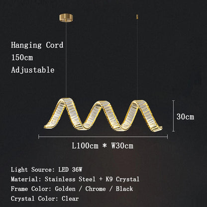 Valéria Spiral Crystal Gold LED Linear Chandelier