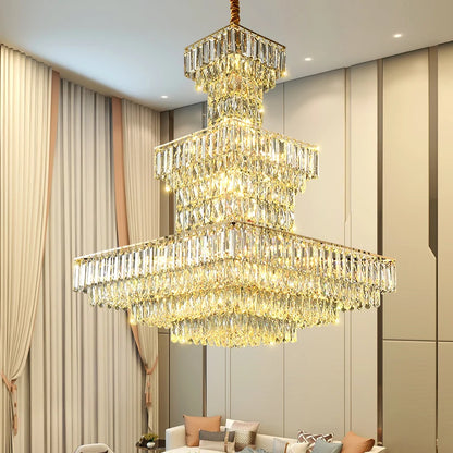 Long Hollow Crystal Staircase Pendant Chandelier for Duplex Hall
