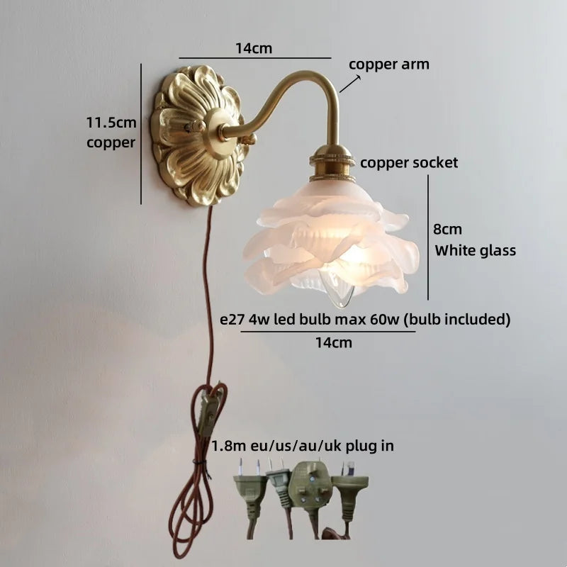 Isabelle Glass Flower Brass Wall Light