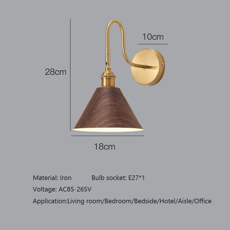 Élise Rotating Wooden Tone Wall Lamp E27 Retro Reading Sconce