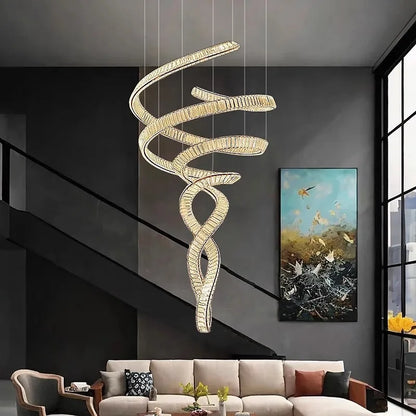 Elara Modern Crystal Stair Chandelier with LED, Remote/Touch Control