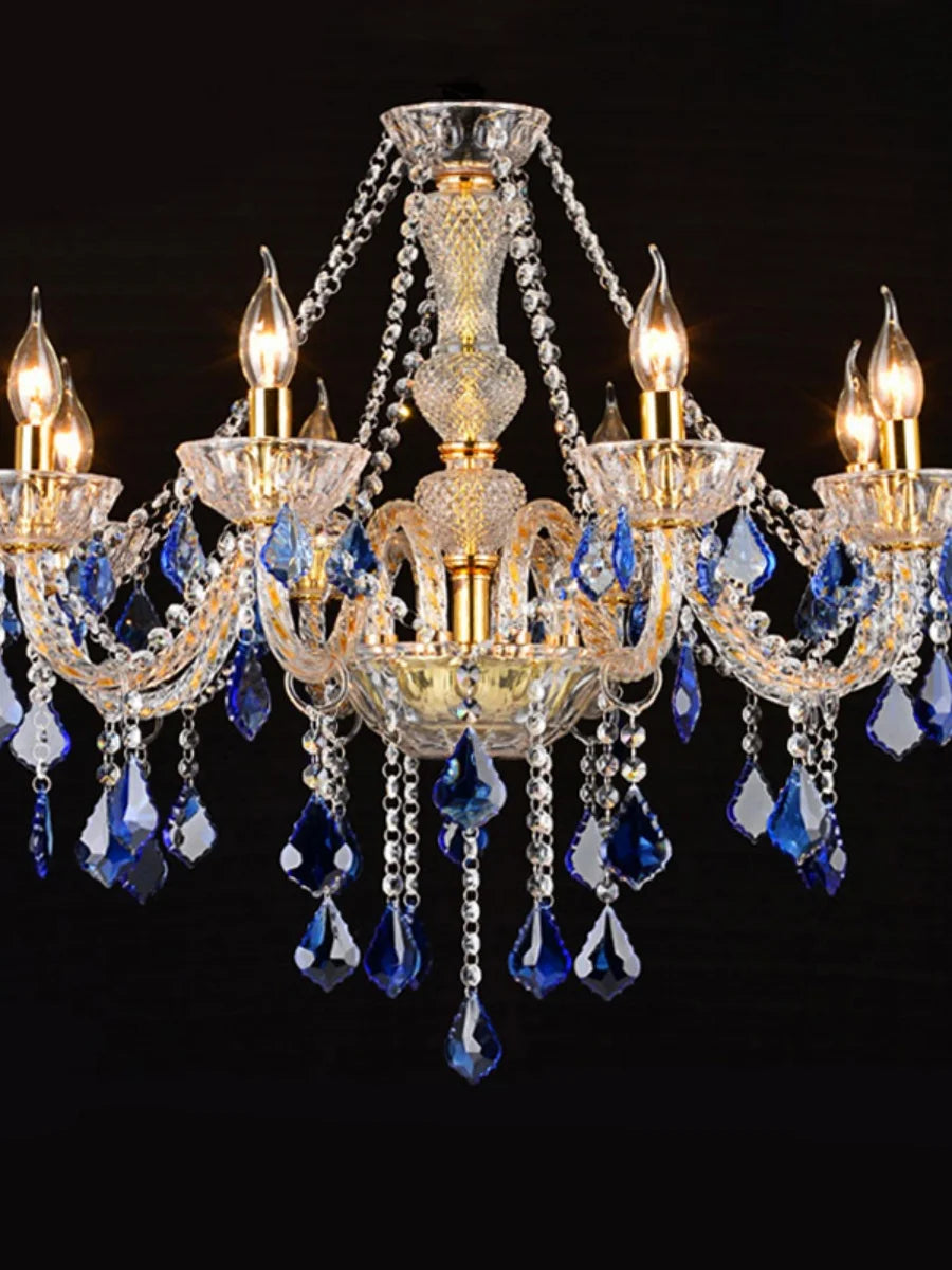 Léa European Blue Crystal Glass Pendant Lobby Chandelier