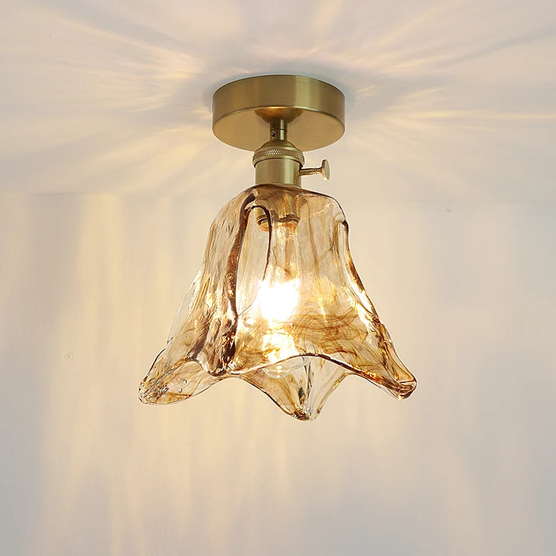 Éloise Amber Glass Copper Ceiling Light