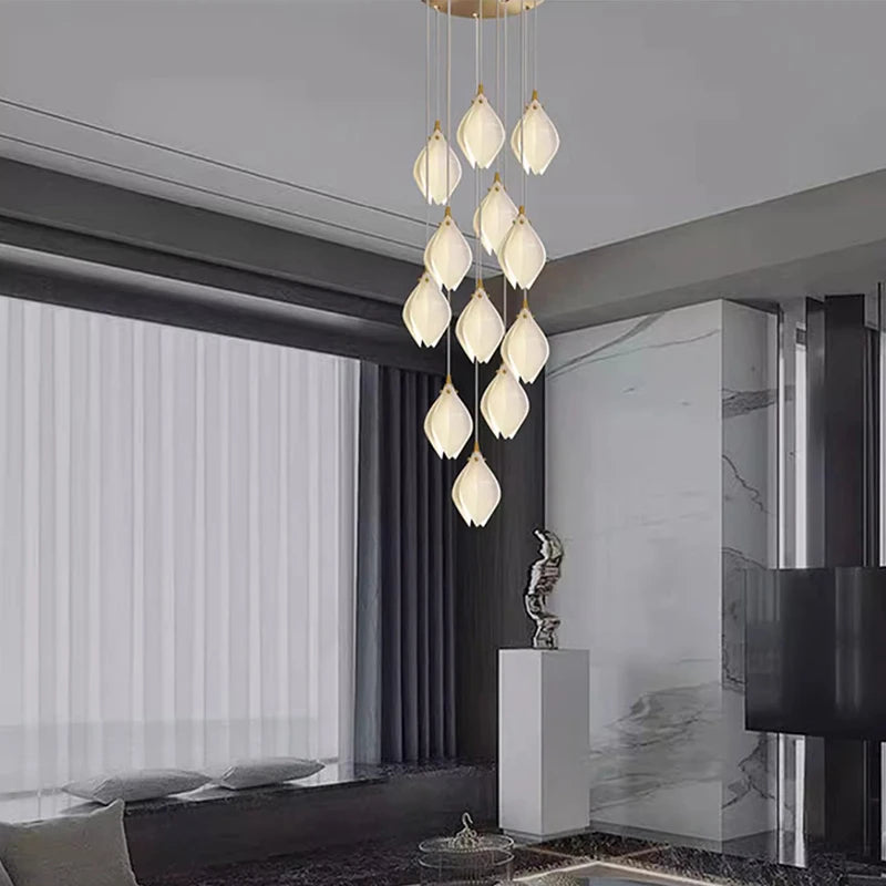 Liora Modern Lotus Cluster Staircase Chandelier