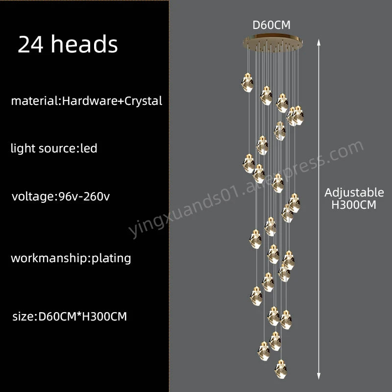 Lucienne Nordic Crystal Staircase Chandelier for Loft & Villa Interiors