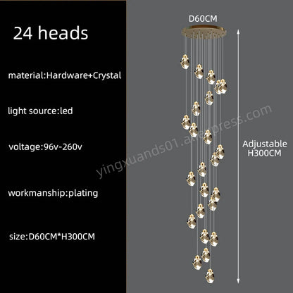 Lucienne Nordic Crystal Staircase Chandelier for Loft & Villa Interiors