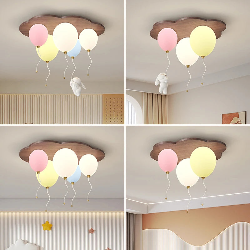 Amélie Cloud Balloon Wooden LED Ceiling Light Kids Room Dimmable