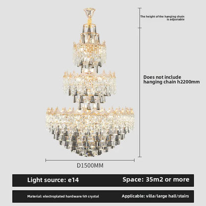Isabelle Luxury Duplex Crystal Tall Chandelier Villa Hall Light
