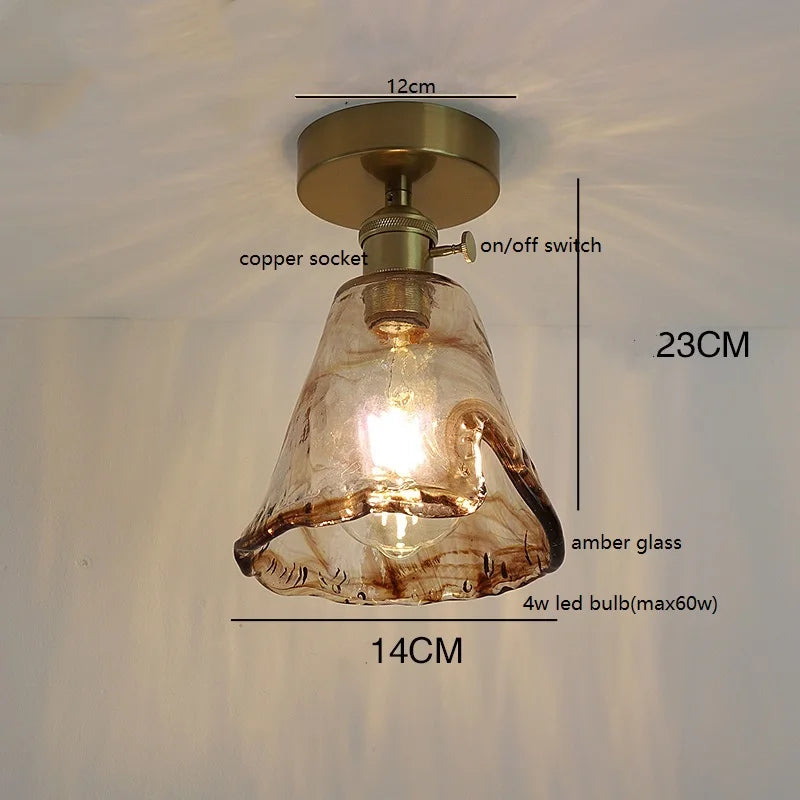 Éloise Amber Glass Copper Ceiling Light