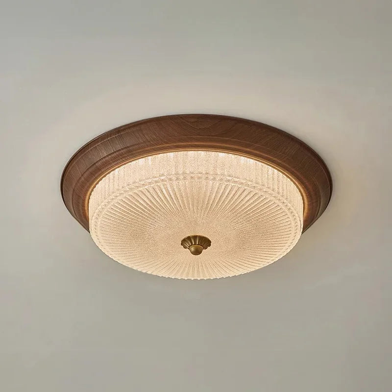 Juliette Walnut Art Deco Etched Glass Ceiling Light