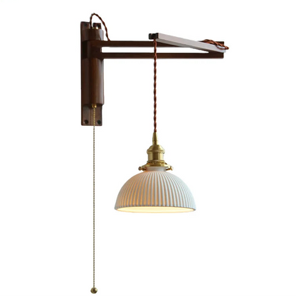Amélie Walnut Wood Ceramic Wall Lamp with Pull Switch