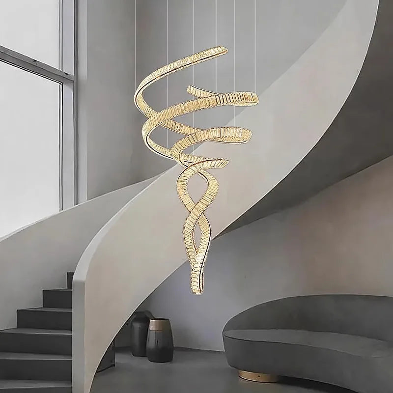 Elara Modern Crystal Stair Chandelier with LED, Remote/Touch Control