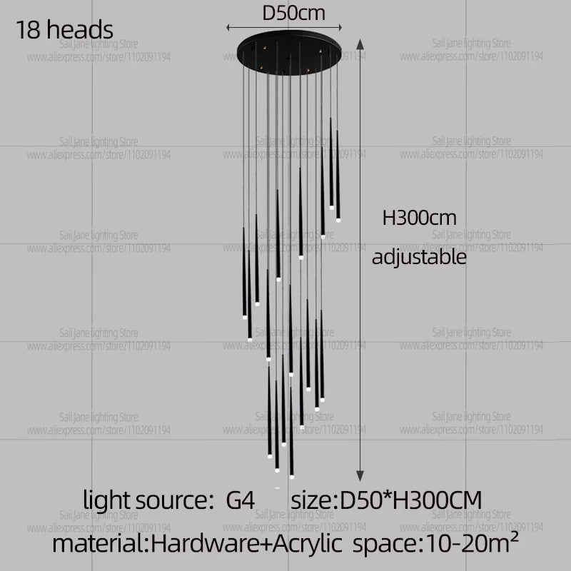 Camille Modern Cone LED Staircase Pendant Chandelier