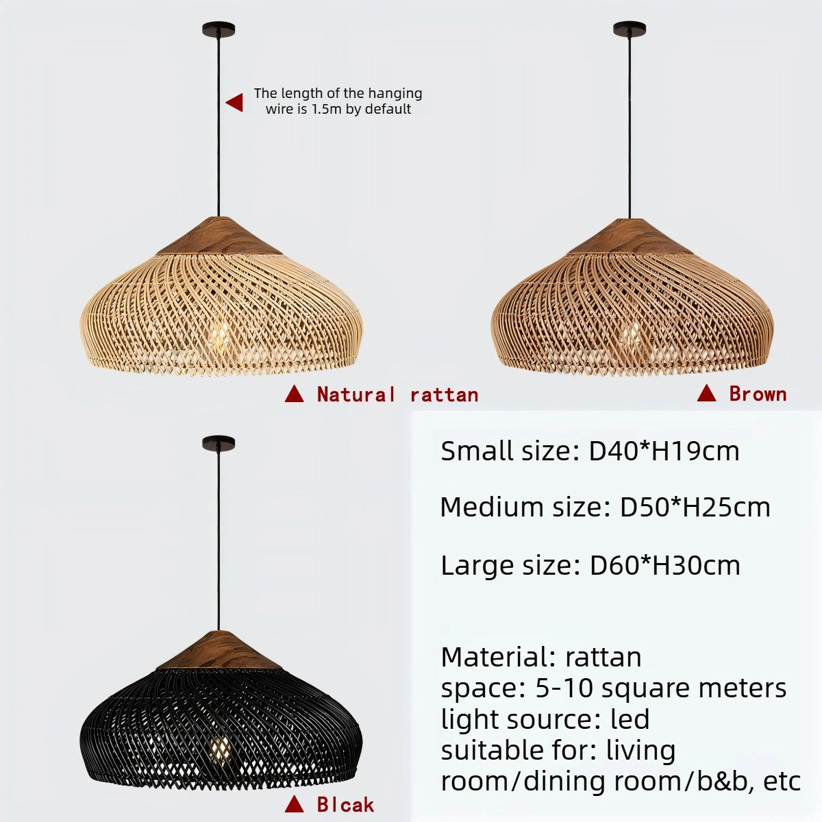 Sophie Wabi Sabi Rattan Pendant Lamp E27 Boho Dining Light