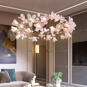 Éliane French Pink Ceramic Flower Branch Pendant Light