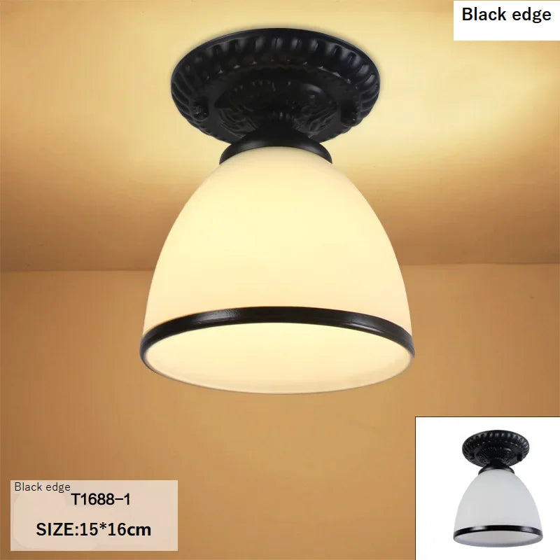 Camille Retro Glass Ceiling Light Ivory E27 Hallway Lamp