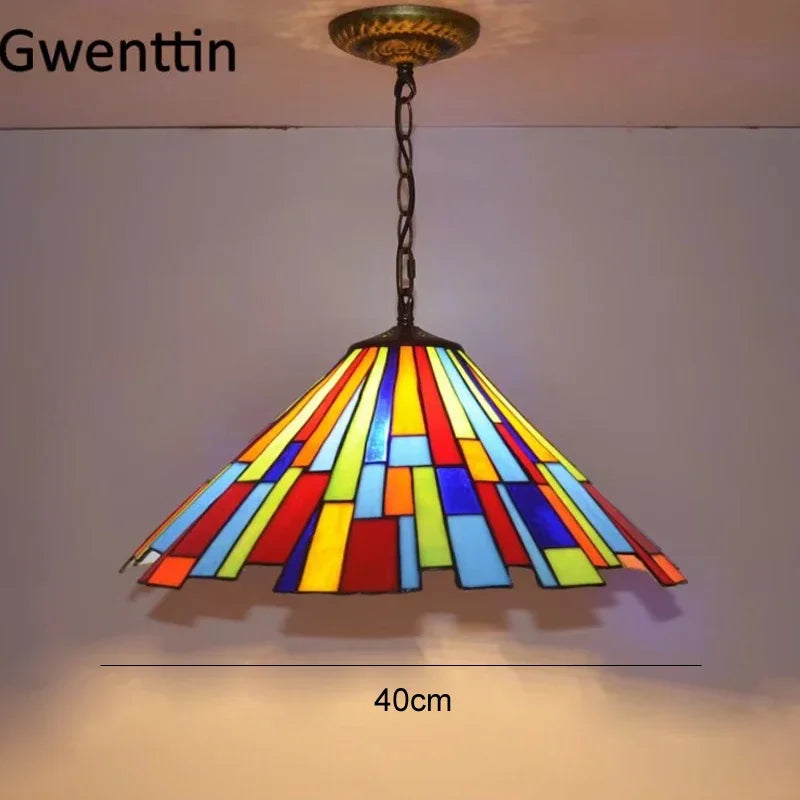 Colette Tiffany Colorful Glass Pendant Lamp Mediterranean