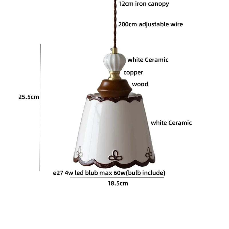 Élise Rose Flower Ceramic LED Pendant Lamp Nordic Wood