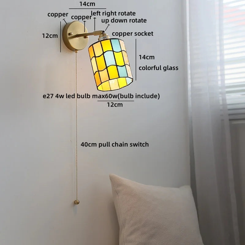 Isabelle Vintage Blue Glass Copper LED Wall Sconce
