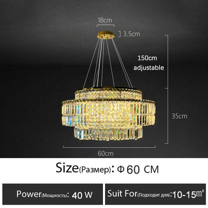 Isabelle Crystal Rectangle Pendant Light Luxury Gold Ceiling Lamp