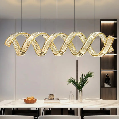 Valéria Spiral Crystal Gold LED Linear Chandelier