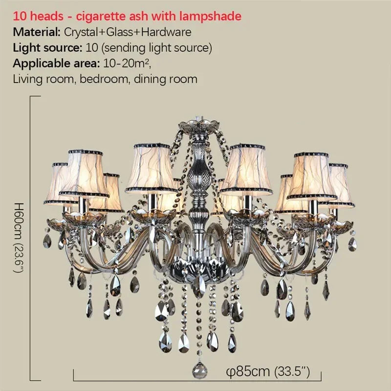 ELARA European Luxury Crystal Pendent Lamp Smoke Gray Living Room Restaurant Bedroom Villa Hotel Western Restaurant Chandelier