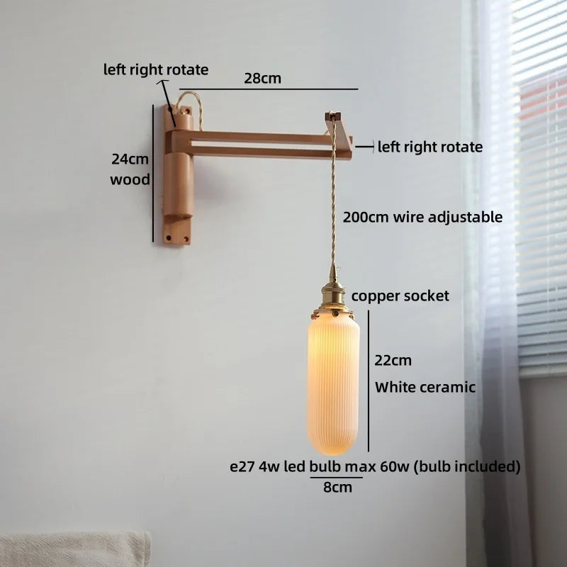 Élise Ceramic Wood Wall Lamp for Bedside & Bathroom