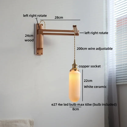 Élise Ceramic Wood Wall Lamp for Bedside & Bathroom