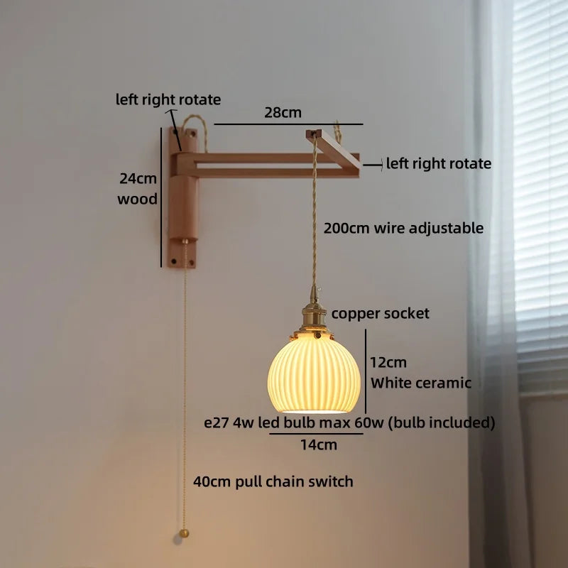 Élise Ceramic Wood Wall Lamp for Bedside & Bathroom