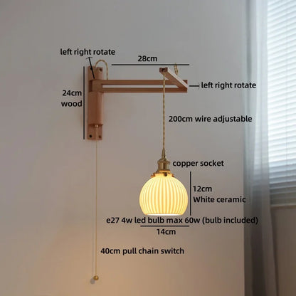 Élise Ceramic Wood Wall Lamp for Bedside & Bathroom