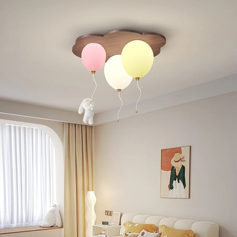 Amélie Cloud Balloon Wooden LED Ceiling Light Kids Room Dimmable