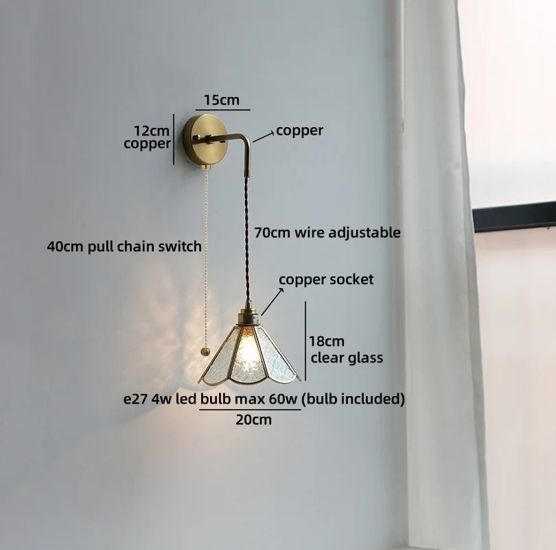 Élise Vintage Gold Glass Copper LED Wall Lamp Brass Arm