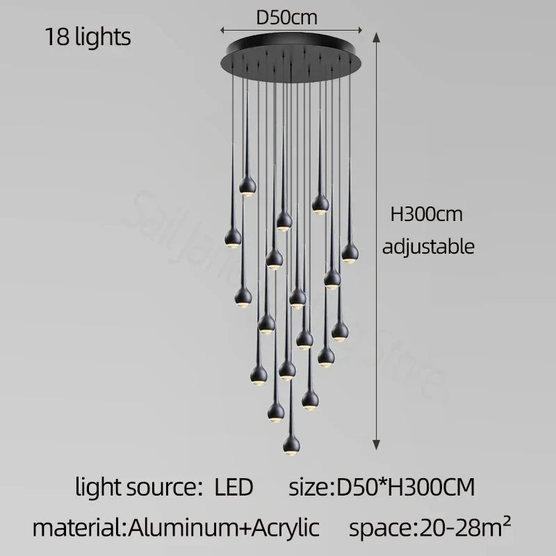 Amélie Modern Water Drop Staircase Crystal Pendant Lamp Luxury Bar Restaurant