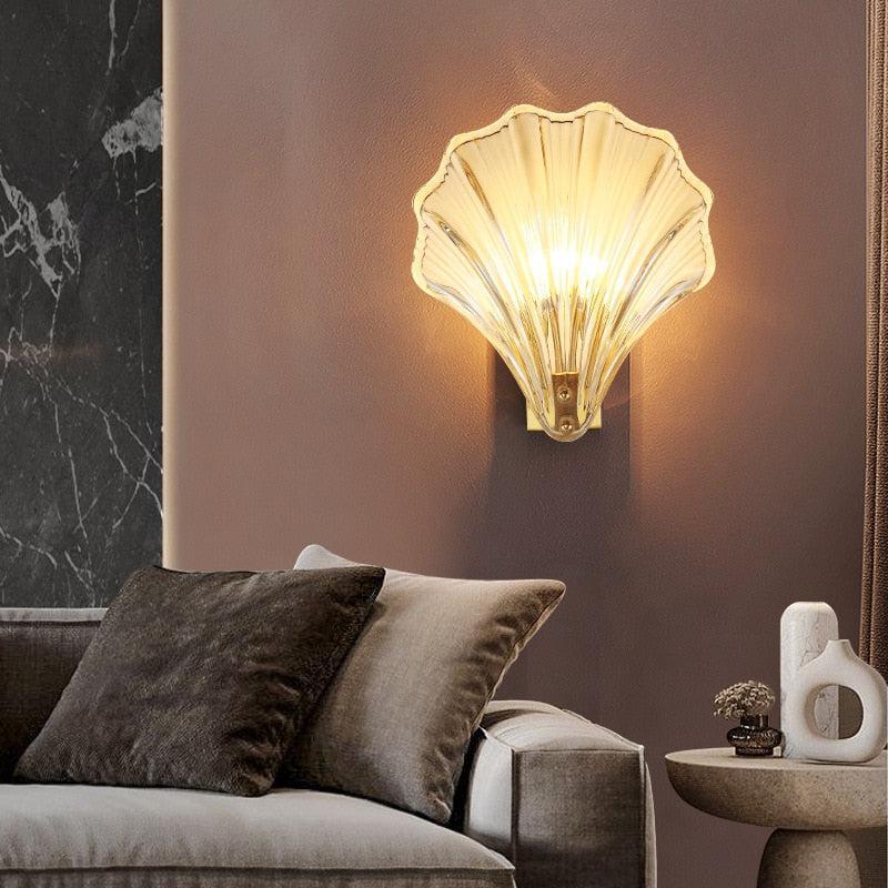 Isabelle Sea Shell Glass LED Wall Sconce Gold Accent Lamp