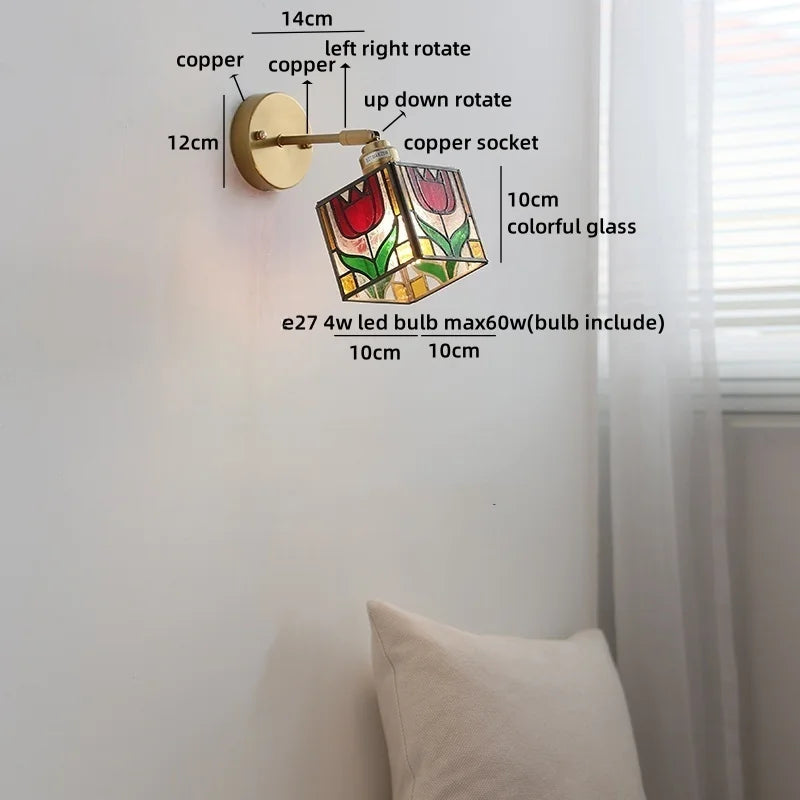 Amélie Nordic Glass Flower LED Wall Lamp Pink Copper