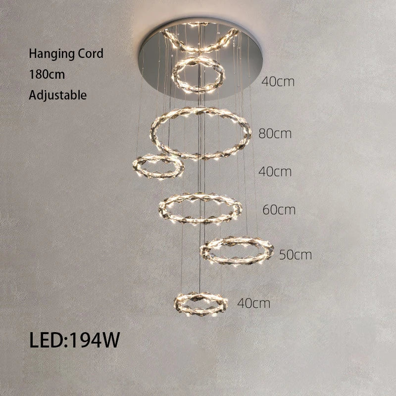 Élodie 2025 Modern Ring Crystal LED Dimmable Ceiling Chandelier Silver Decor Light