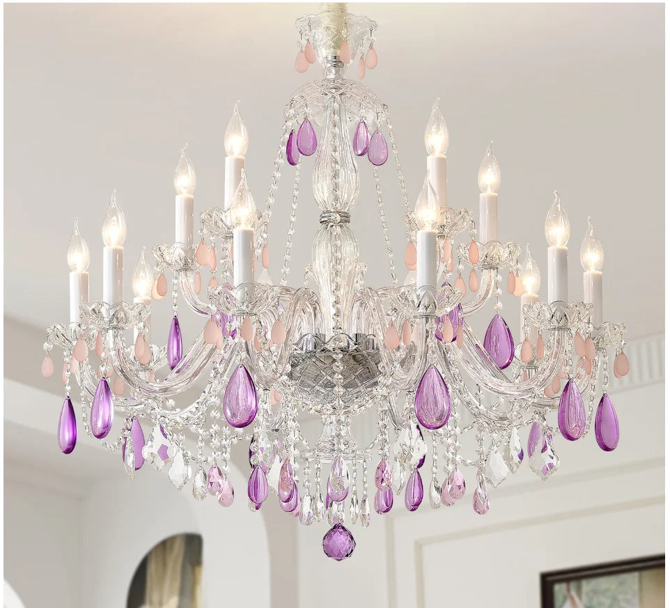 Modern Clear Purple Crystal Chandelier Lustre Crystal Chandelier Decora Candle 6arms Lustres De Cristal Chandelier AC Guaranteed
