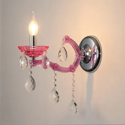 European Children's Room Bedroom Wall Lamps Princess Warm Pink Crystal Fixture Living Room Background Wall LED Lights Lamparas