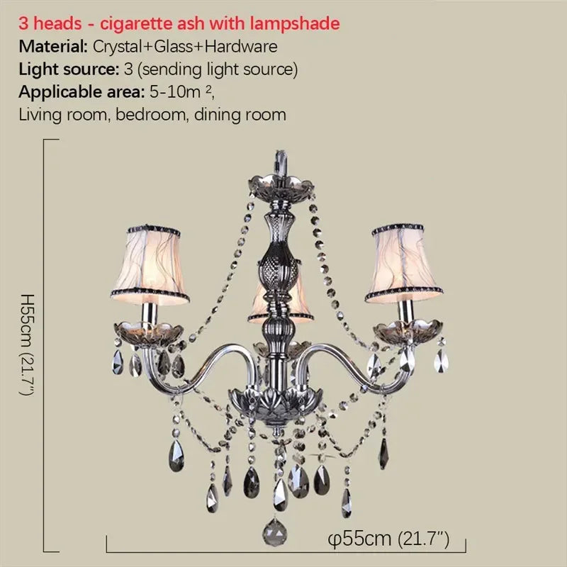 ELARA European Luxury Crystal Pendent Lamp Smoke Gray Living Room Restaurant Bedroom Villa Hotel Western Restaurant Chandelier