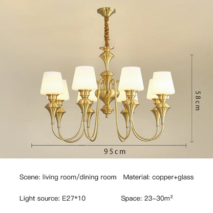 Classic Copper Ceiling Chandelier with Frosted Glass Shades for Living Room