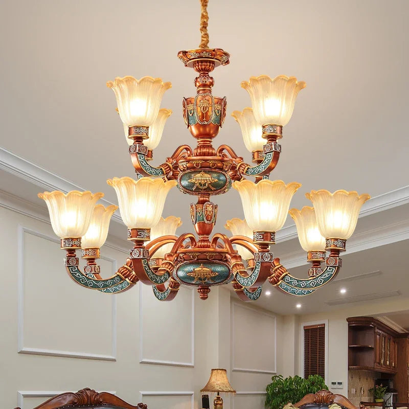 European Luxury Living Room Chandelier American Retro Restaurant  Villa Hotel Western Restaurant Cafe Pendent Lamp