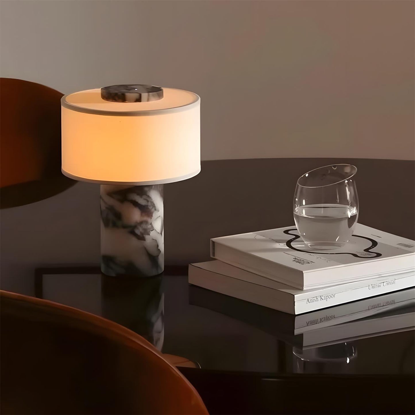 Aurélie Marble Sediment Table Lamp with Fabric Shade