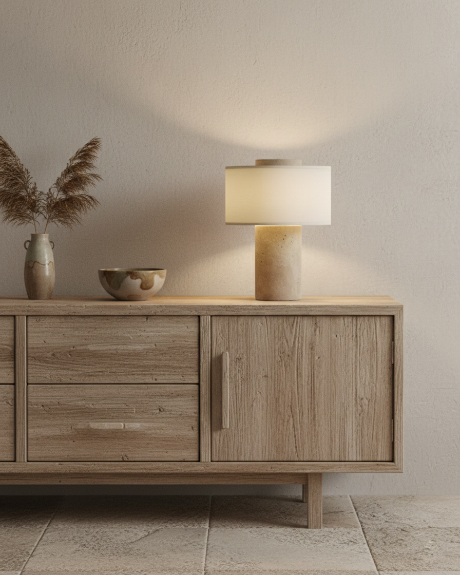 Aurélie Marble Sediment Table Lamp with Fabric Shade