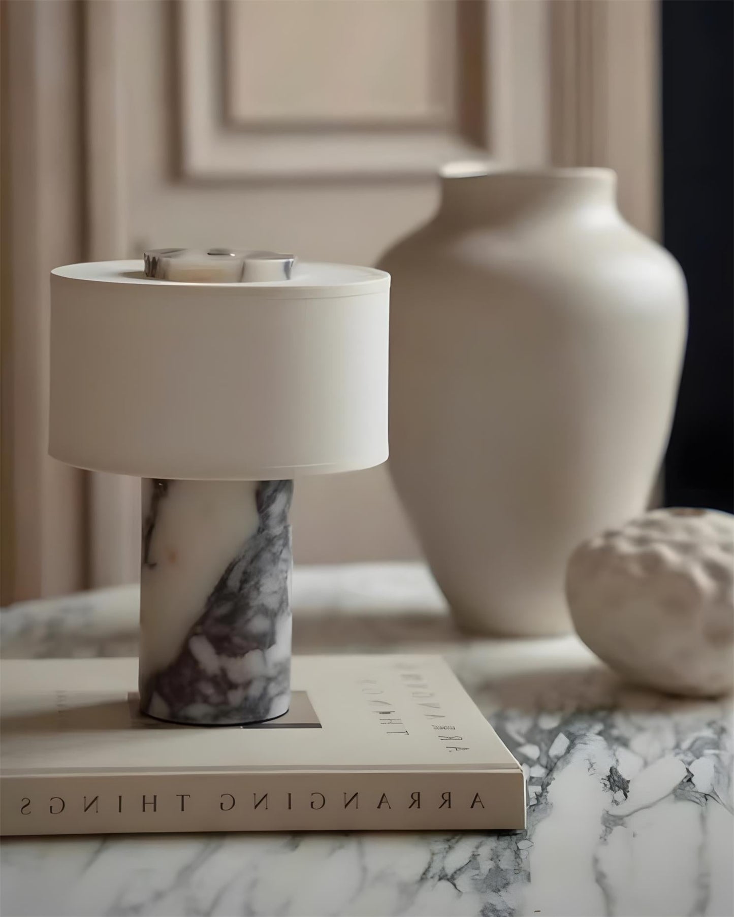 Aurélie Marble Sediment Table Lamp with Fabric Shade