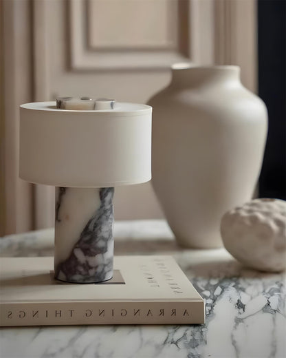Aurélie Marble Sediment Table Lamp with Fabric Shade