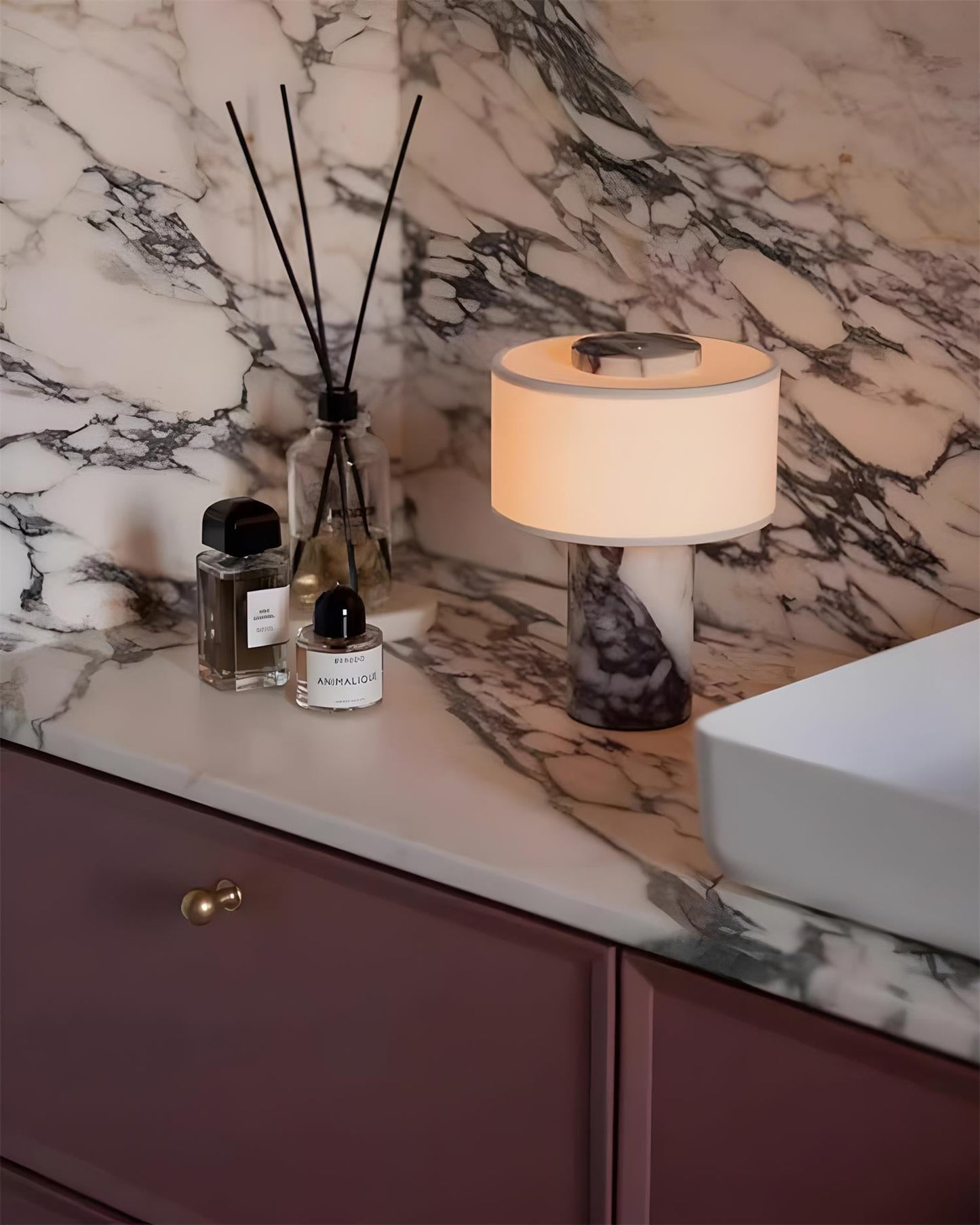 Aurélie Marble Sediment Table Lamp with Fabric Shade