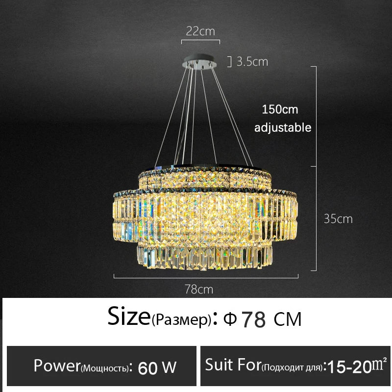 Isabelle Crystal Rectangle Pendant Light Luxury Gold Ceiling Lamp