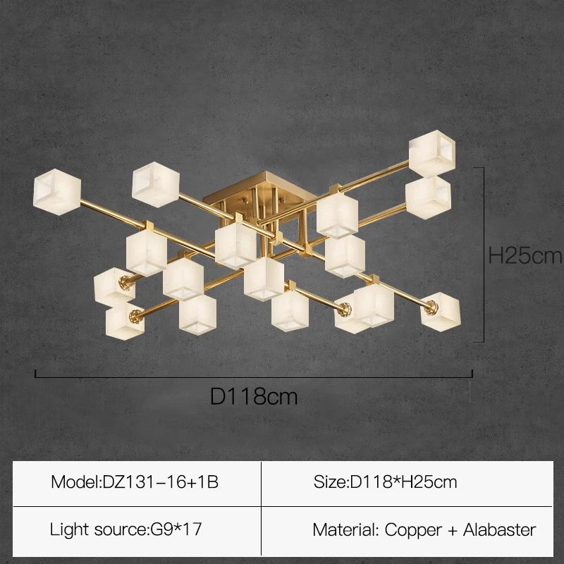 Sophie Postmodern Marble Brass Square Ceiling Lamp Luxury Living Light