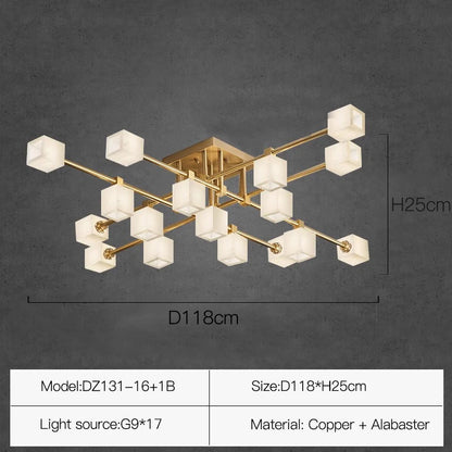 Sophie Postmodern Marble Brass Square Ceiling Lamp Luxury Living Light